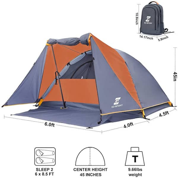 Lycvki Portable 6 ft. L 2-Person Orange Aluminum Camping Tent with