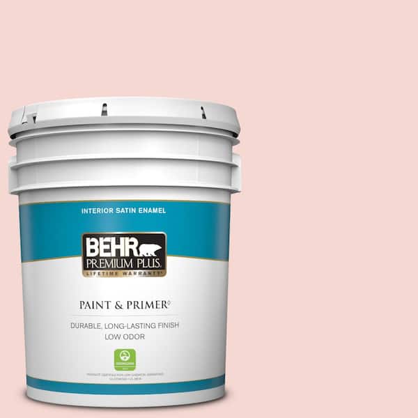BEHR PREMIUM PLUS 5 gal. #M160-1 Cupcake Pink Satin Enamel Low Odor Interior Paint & Primer