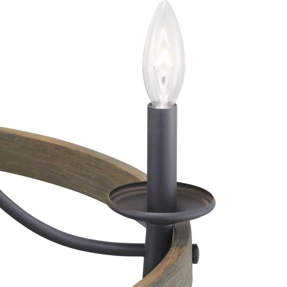 Gulliver 26" Black and Oak Five-Light Chandelier