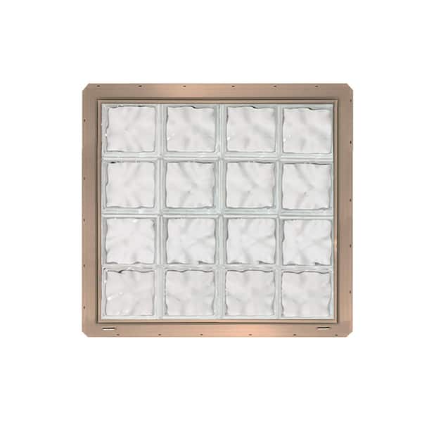 CrystaLok 31.75 in. x 31.75 in. x 3.25 in. Wave Pattern Vinyl Framed Glass Block Window with Clay Colored Vinyl Nailing Fin
