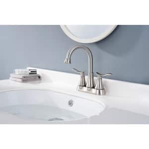 4 in. Centerset Double-Handle Lead-Free Bathroom Faucet in Brushed Nickel with Pop Up Drain and Supply Lines