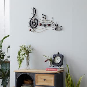 26 in. x  1 in. Metal Brown Musical Notes Wall Decor with Gold Details