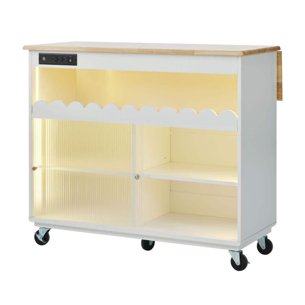 Reviews for FUNKOL White Wood 44 in. LED Light Kitchen Island with