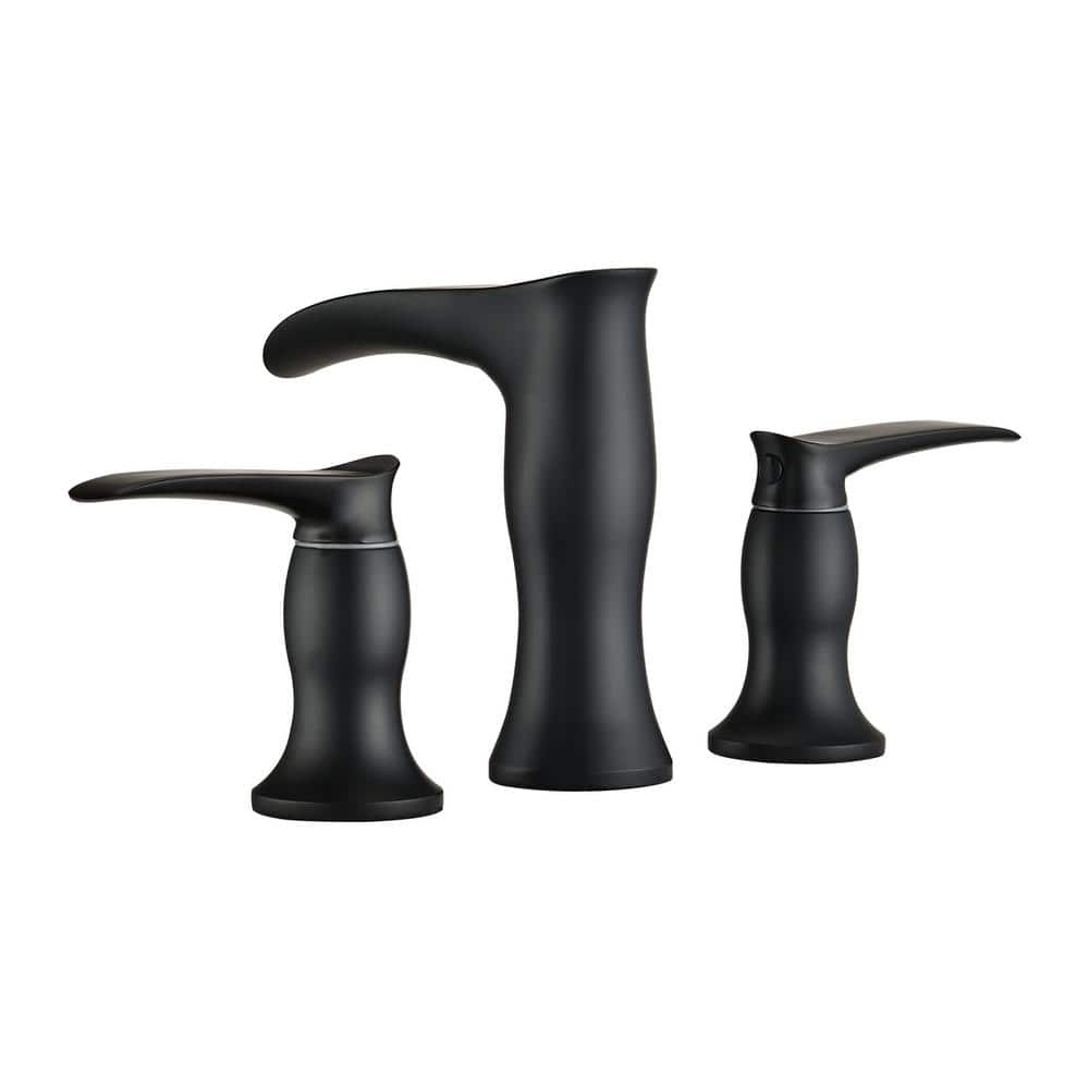 8 Inch Waterfall Double Handle Bathroom Sink Faucet with Hoses in Matte Bla