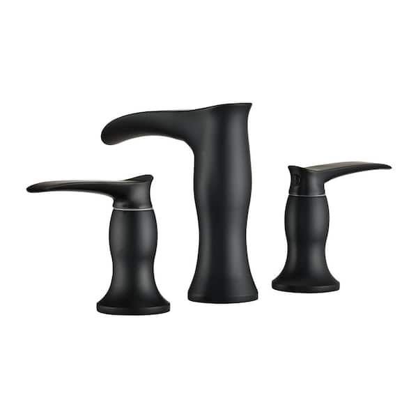 Unbranded 8 Inch Waterfall Double Handle Bathroom Sink Faucet with Hoses in Matte Black