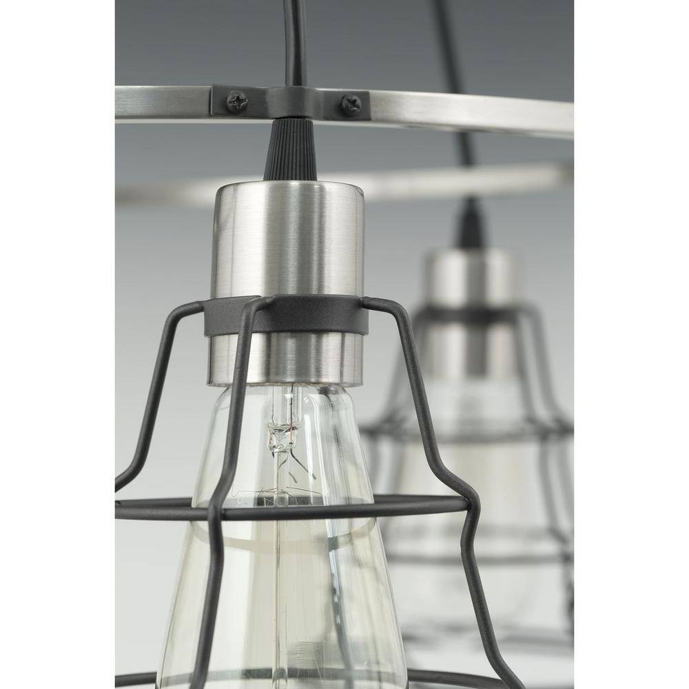 Graphite Black Industrial Three-Light Cage Chandelier