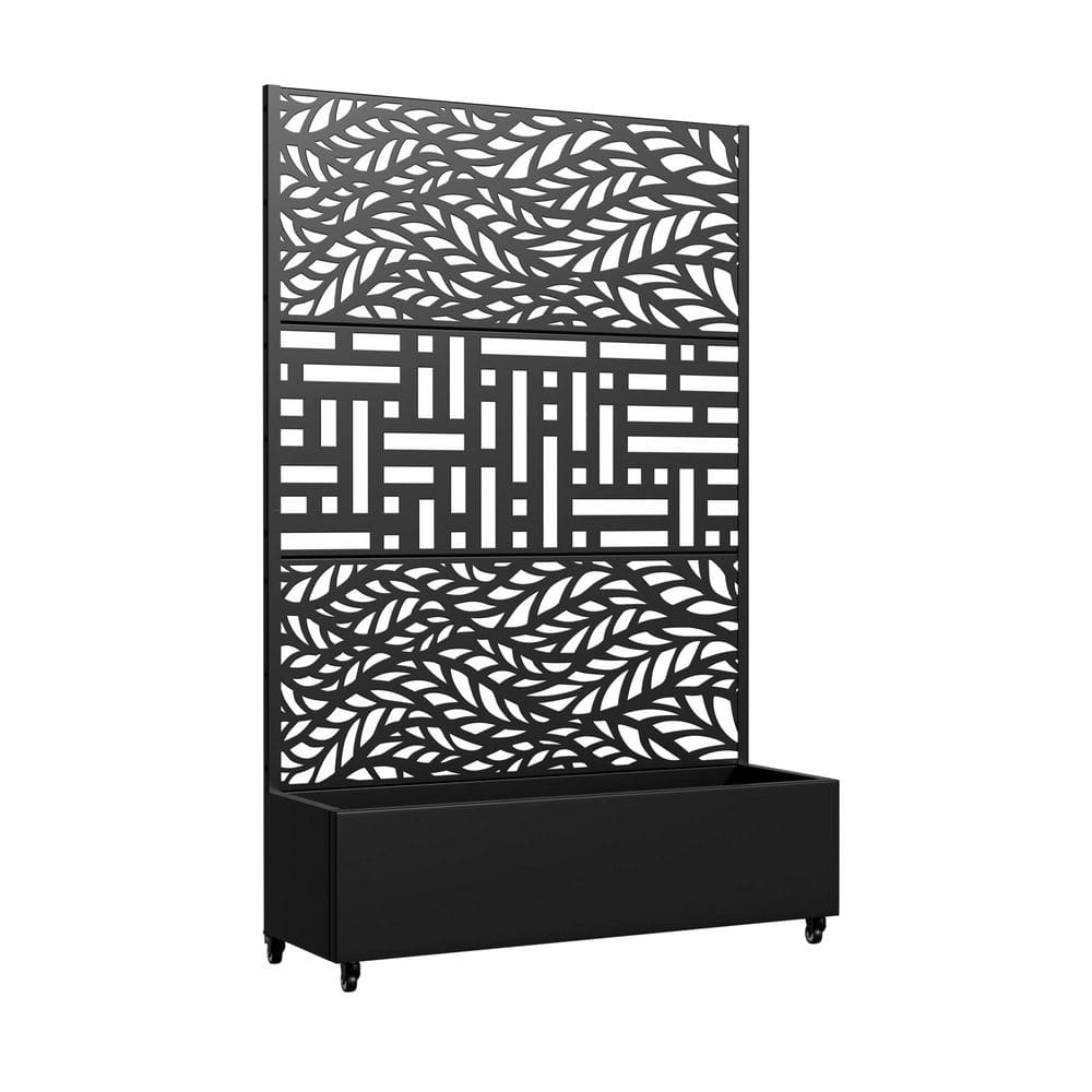 72 in. H x 47 in. L x 16 in. W Metal Garden Bed with Trellis Wheels Black Privacy Screen Elevated Planter price history on PriceWatchPro