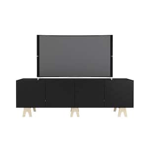 Runway 72 in. Black TV Stand Fits TVs up to 80 in. with 4 Chevron Accent Doors