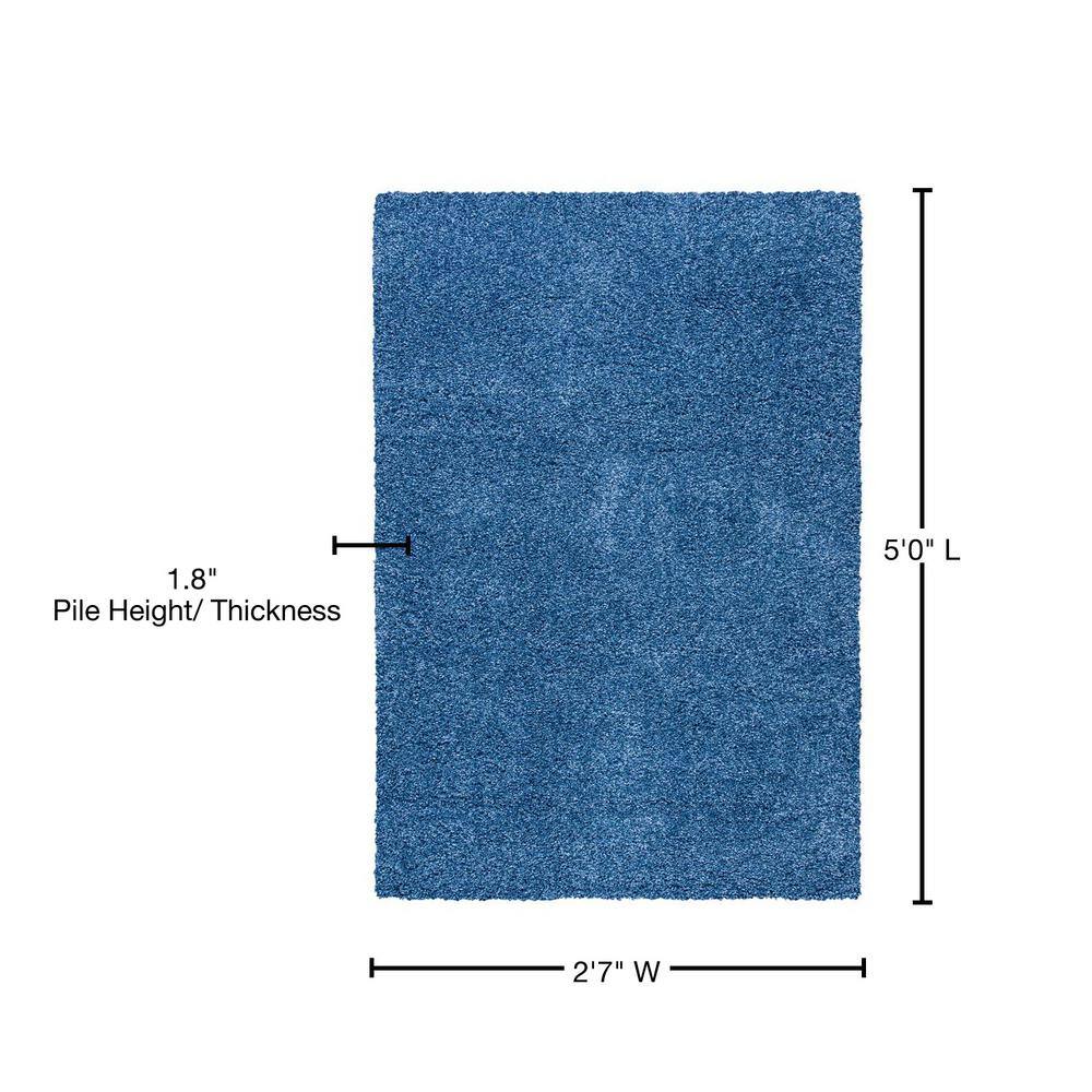 Blue Synthetic Shag Area Rug 2'7" x 5'