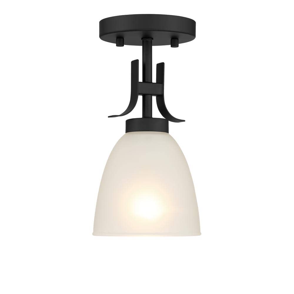 Coal Black Mini Pendant Light with Etched Glass Shade