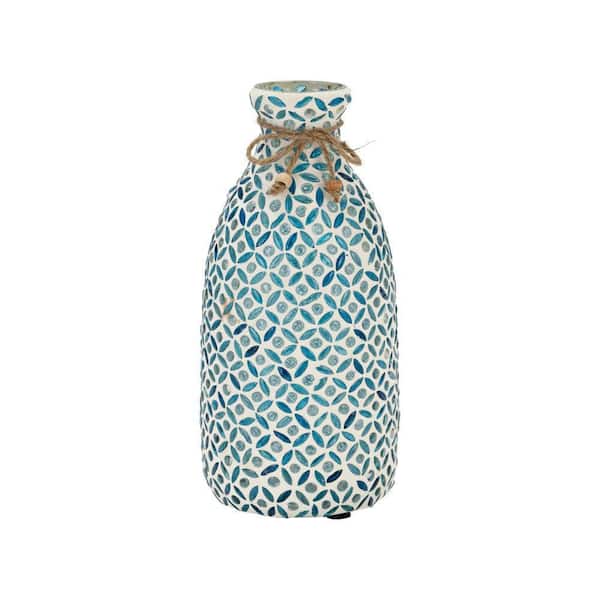 Liv & Skye 9 in. Blue Glass Bud Mosaic Decorative Vase