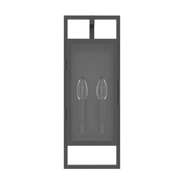 Decorators 21.46 in. Sand Black Dusk to Dawn 2-Light Outdoor Hardwired Wall Lantern Sconce （4-Pack）