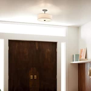 Shailene 18 in. 3-Light Black Round Hallway Transitional Semi-Flush Mount Ceiling Light with Microfiber Shade