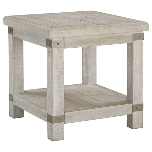 Benjara 24 in. White Rectangle Wood End Table with Metal Corner