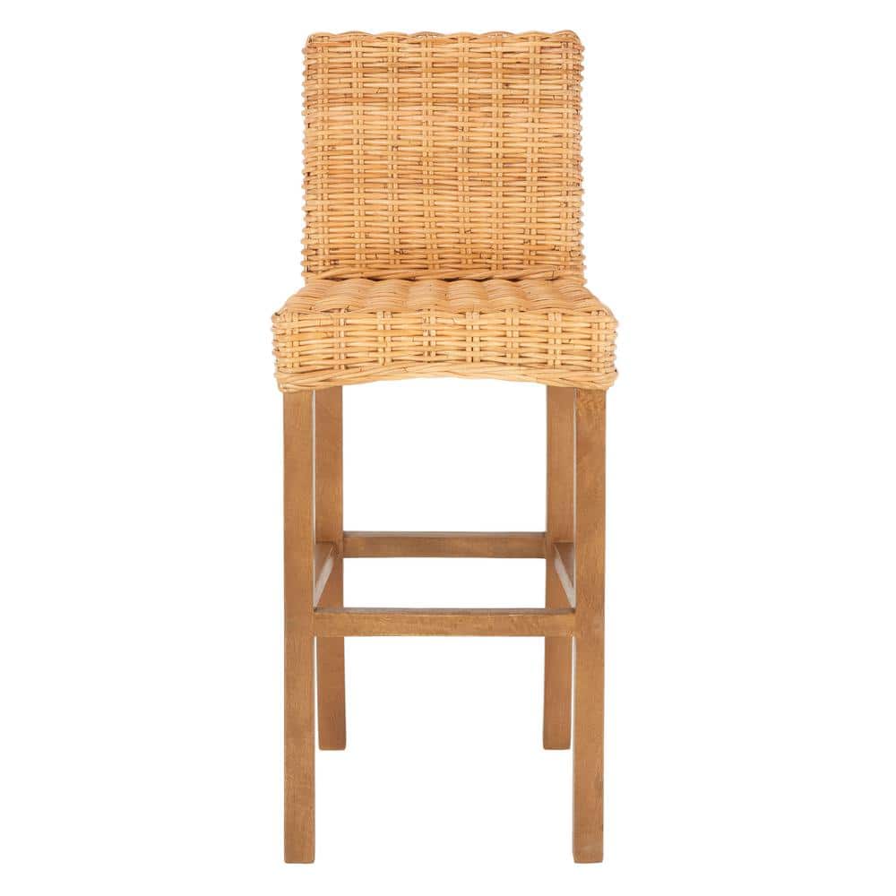 Natural Rattan and Wood Parsons Bar Stool