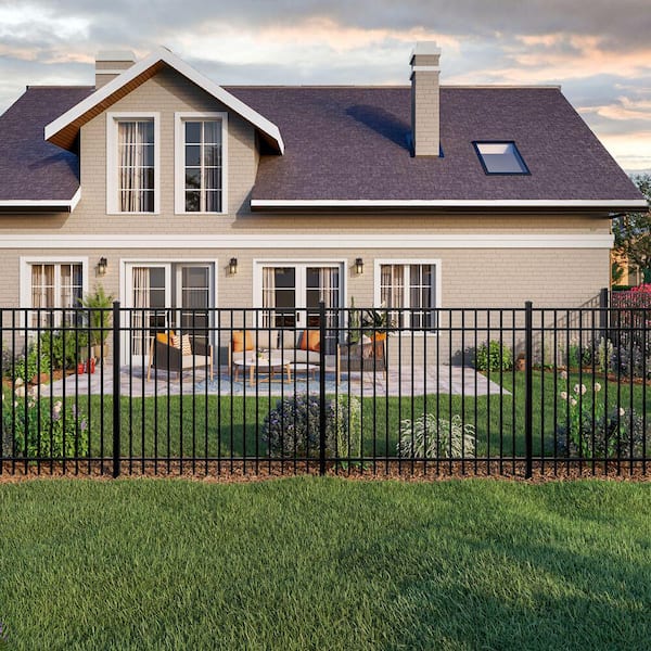 TuffBilt Mitchell 5 ft. H x 6 ft. W Black Aluminum Pre-Assembled Flat Top Spaced Picket Fence Panel
