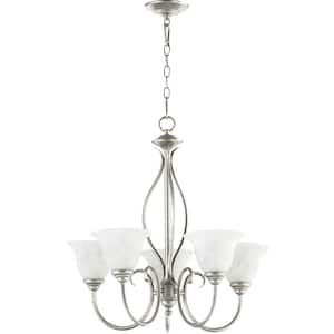 Spencer 5-Light Classic Nickel Chandelier with Faux Alabaster Glass