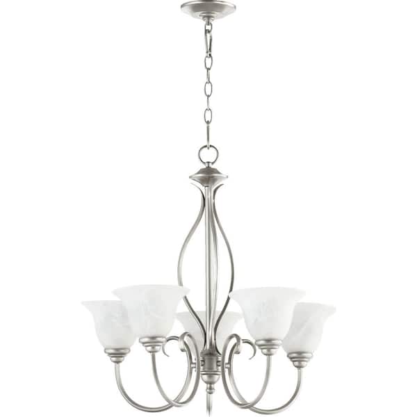 Quorum INTERNATIONAL Spencer 5-Light Classic Nickel Chandelier with Faux Alabaster Glass