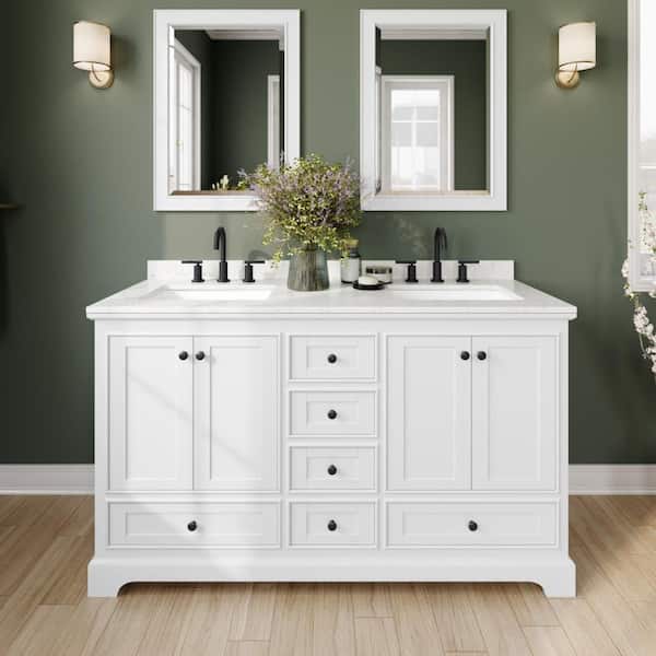 Deborah 60 in. Double Freestanding White Bath Vanity with Carrara Cultured Marble Top