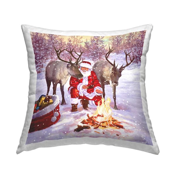 Warm Christmas Campfire Santa Multi-Color Print Polyester 18in. X 18in. Throw Pillow