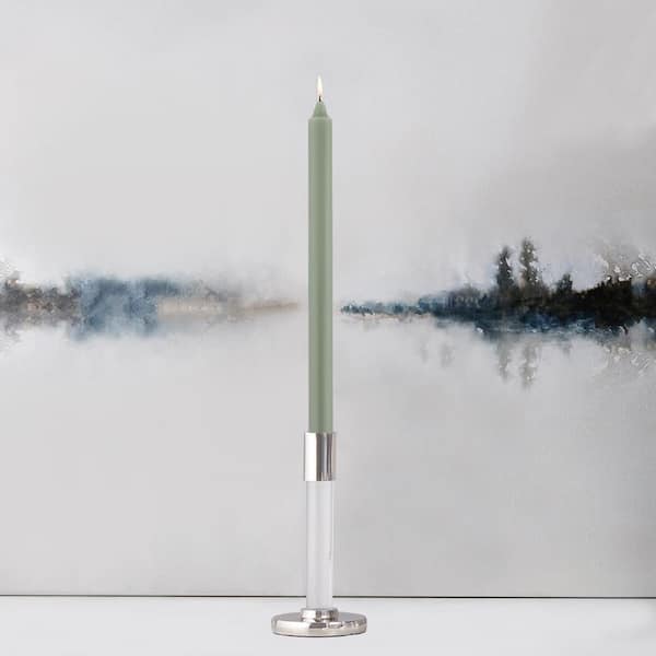 ROOT CANDLES Smooth Arista 12 in. Sage Green Unscented Taper Candle (Set of 12)