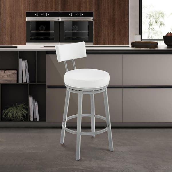 Armen Living Dalza 40 in. White 30 in. Bar Stool with Faux Leather Seat