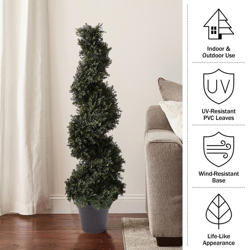 Set of Two 4ft Spiral Cypress Artificial Topiary Trees in Pots