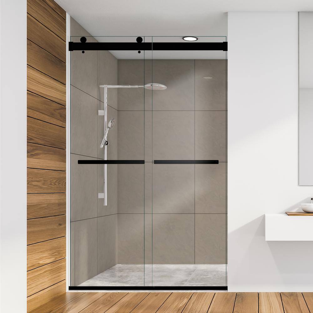 Matte Black Frameless Shower Door with Clear Glass, 48" W x 76" H