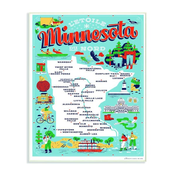 Stupell Industries 10 in. x 15 in. " Minnesota Light Blue and Red Illustrated Scenic Map Poster" by Vestiges Wall Plaque Art
