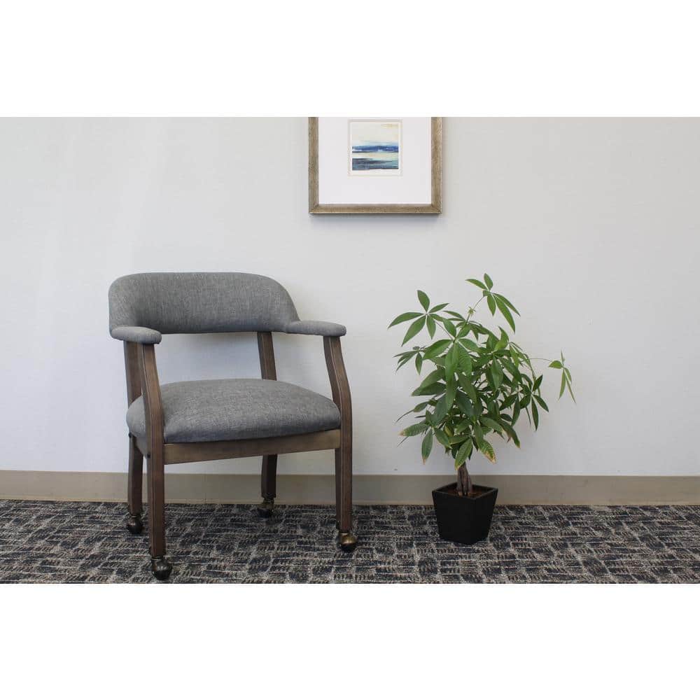 Refined Rustic Slate Gray Linen Captain's Desk Chair with Casters