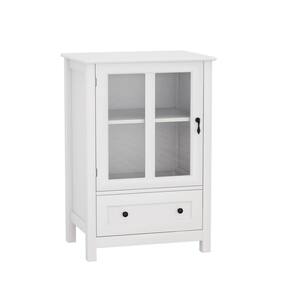 White Single Glass Doors Corner Kitchen Cabinet with Unique Bell Handle (22 in. x 14.4 in. x 31.7 in.)