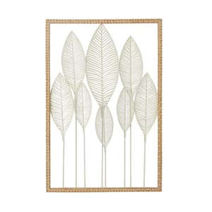 Metal White Tall Cut-Out Leaf Wall Decor with Intricate Laser Cut Designs