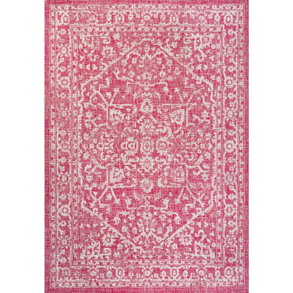 Fuchsia and Light Gray 9' x 12' Bohemian Medallion Rug