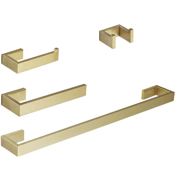 HOMEMYSTIQUE Bathroom Hardware Set 4-Piece Bath Hardware Set with Towel Bar，Robe Hook, Toilet Paper Holder in Brushed Gold