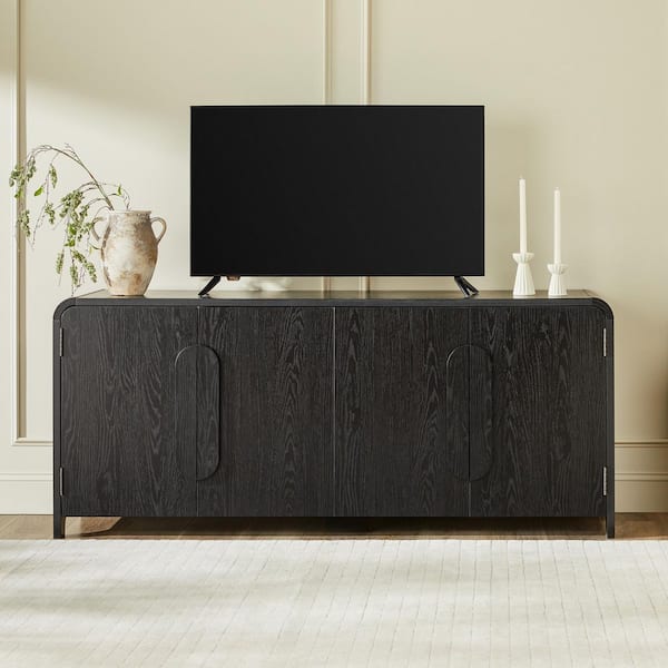 Walker Edison Furniture Company Contemporary 70 in. Black TV Stand Sideboard with Curved Handles (Max TV size 80 in. )