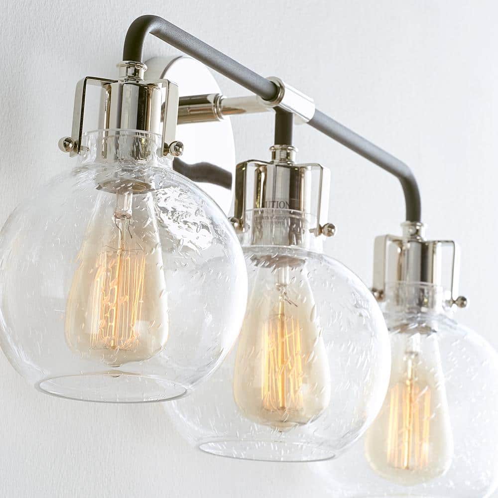 Clara 3-Light Polished Nickel and Black Vanity Light