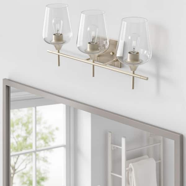 3-Light Brushed Nickel Wall Sconce Vanity Lights with Glass Shade
