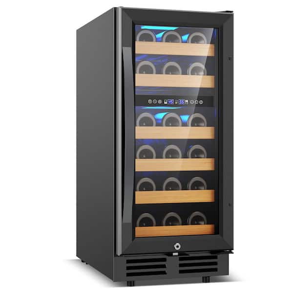 15 in. Dual Zone 30 Bottles Wine Refrigerator w/Reversible Door Hinge Built-in Wine Cooler with 2 Door Handles in Black