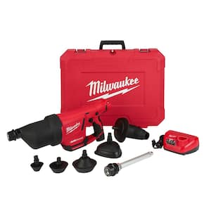 M12 12-Volt Lithium-Ion Cordless Drain Cleaning Airsnake Air Gun Kit with (1) 2.0Ah Battery, Toilet Attachments