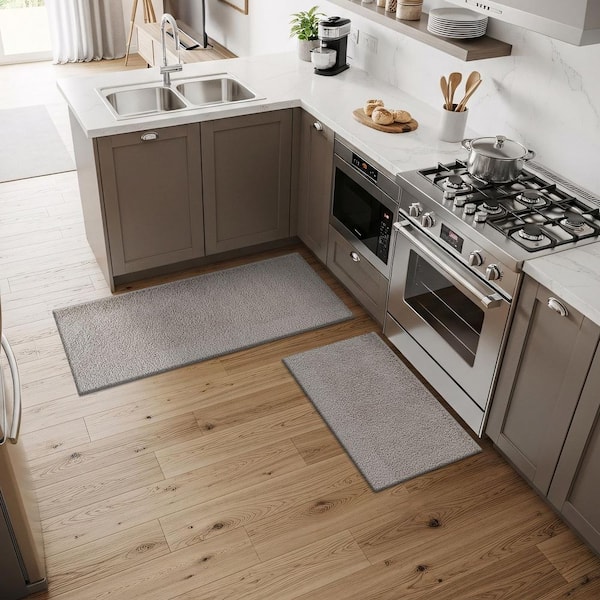 Silky 1 ft. x 2 ft. pieces Gray Solid Non Slip Easy Clean Non Shedding Modern Indoor Area Rug