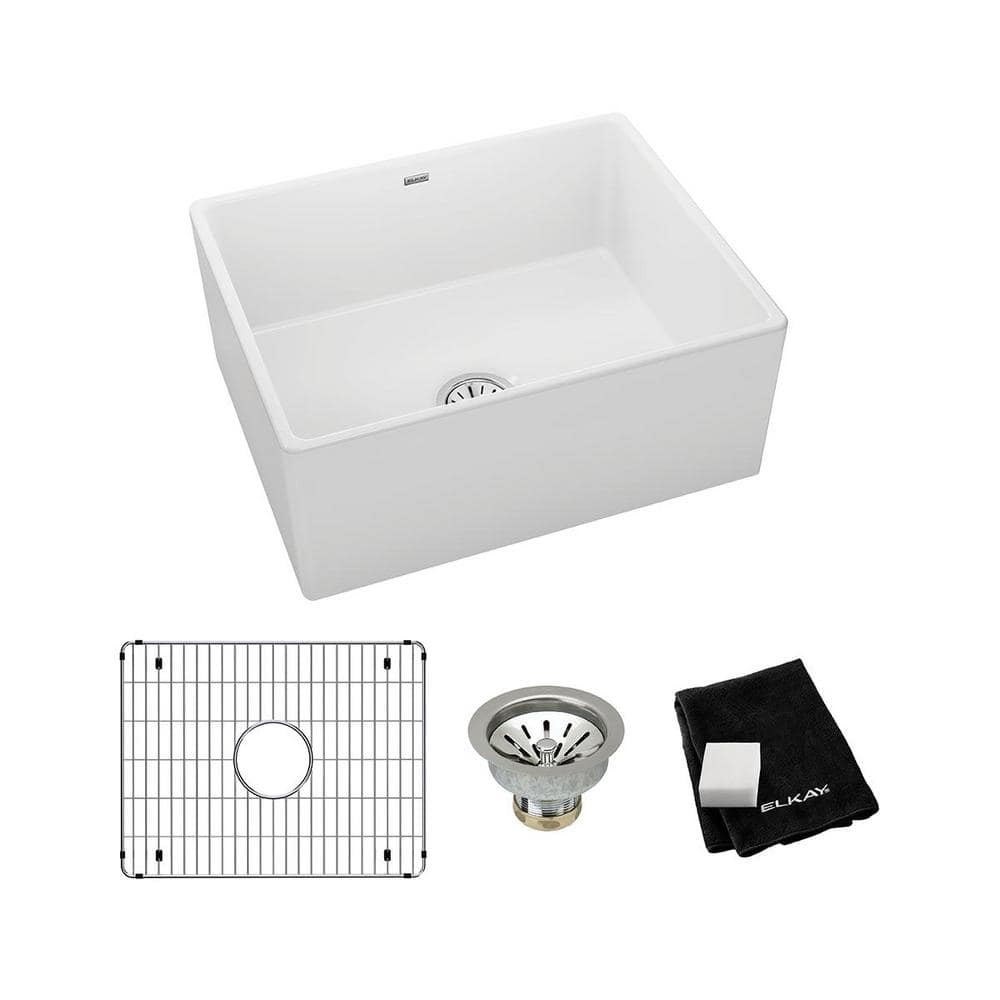 UPC 094902128382 product image for Elkay White Fireclay 25 in. Single Bowl Farmhouse Apron Kitchen Sink Kit | upcitemdb.com