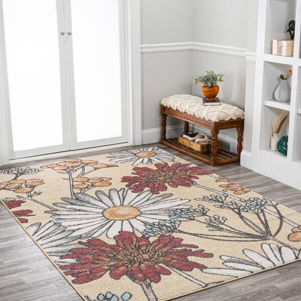 Theresa Oriental Ivory/Red Area Rug Charlton Home Rug Size: Rectangle 3'3 x 5'3