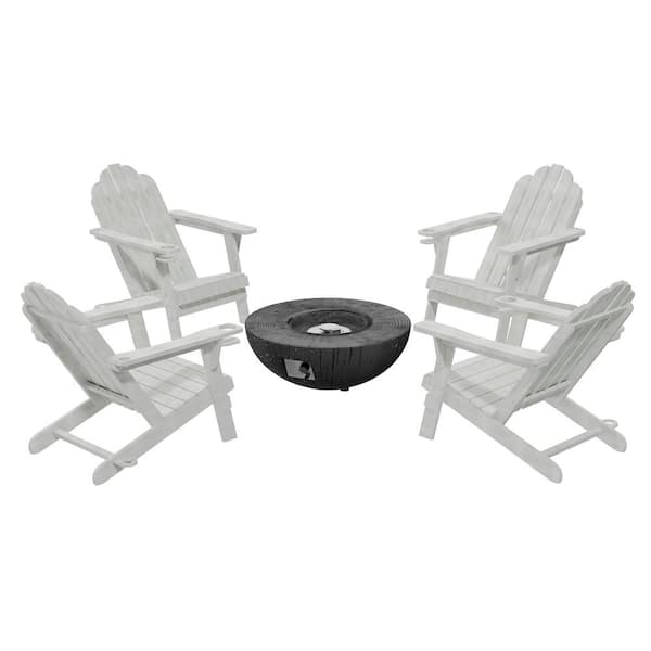 Clihome 5-Piece Set Outdoor Adirondack HDPE Material Plastic White Chair with 28 in. Composite Material Patio Fire Pit Table