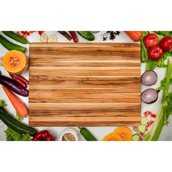 3-Piece Natural Rectangle Shape Real Teak Wood Durable Hard Wooden Cutting Chopping Board Set with Juice Groove