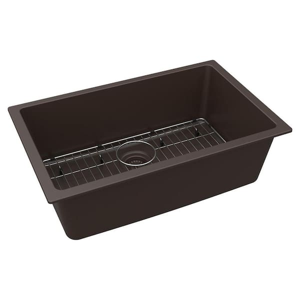 Quartz Classic 30 in. Undermount Single Bowl Mocha Granite/Quartz Composite Kitchen Sink Kit w/ Accessories