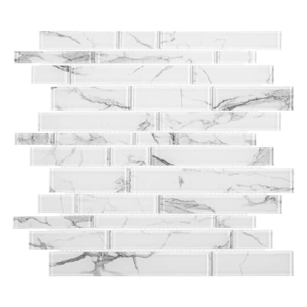 Jeffrey Court Hampton Cove White 11.625 in. x 11.625 in. Interlocking Glossy Glass Mosaic Tile (0.938 sq. ft./Each)
