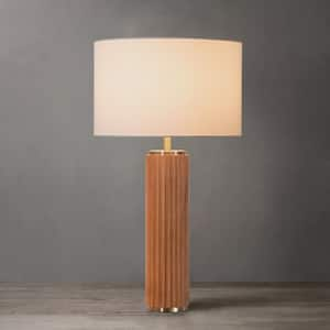 Tambo 24 in. Weathered Brass LED Table Lamp for Living Room with White Linen Shade