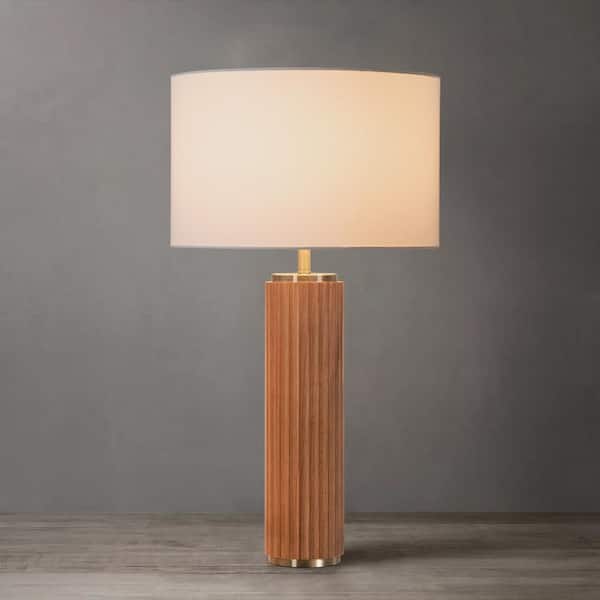 NOVA of California Tambo 24 in. Weathered Brass LED Table Lamp for Living Room with White Linen Shade
