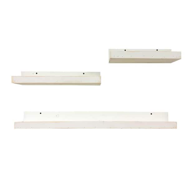 Unbranded Del Hutson Shallow Luxe 7 in. D x 24 in. W x 4.25 in. H White Pine Wood Floating Decorative Wall Shelf (Set of 3)