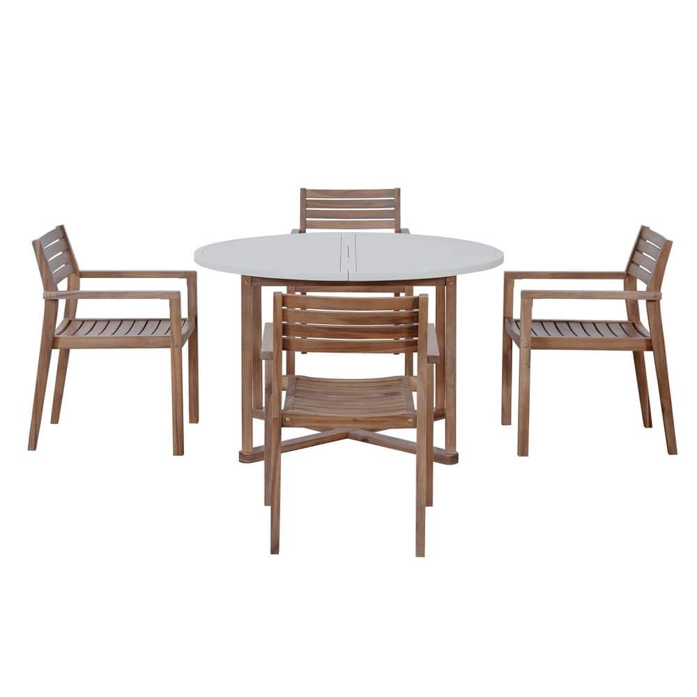 5-Piece Light Brown Acacia Wood Outdoor Dining Set with Slatted Design for Garden & Backyard price history on PriceWatchPro